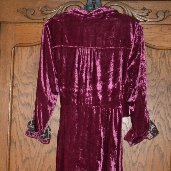 Anthropologie Maeve Sofia Velvet Faux Wrap Belt Shirt Dress Raspberry Pink Sz 6 - Picture 5 of 8